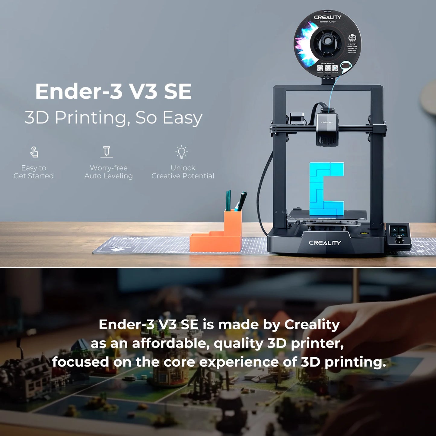 Creality 3D Ender-3 V3 SE Printer Sprite Direct Extrusion 250mm/S Faster Printing Speed Dual Z-Axis IU Display CR Touch Y Optica