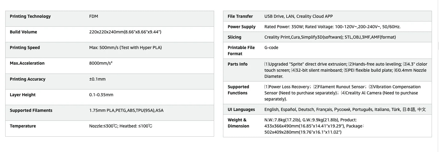 Creality Ender 3 V3 KE 3D Printer, 500mm/s High-Speed Printing, Print Size 8.66*8.66*9.84in, Free shipping from USA